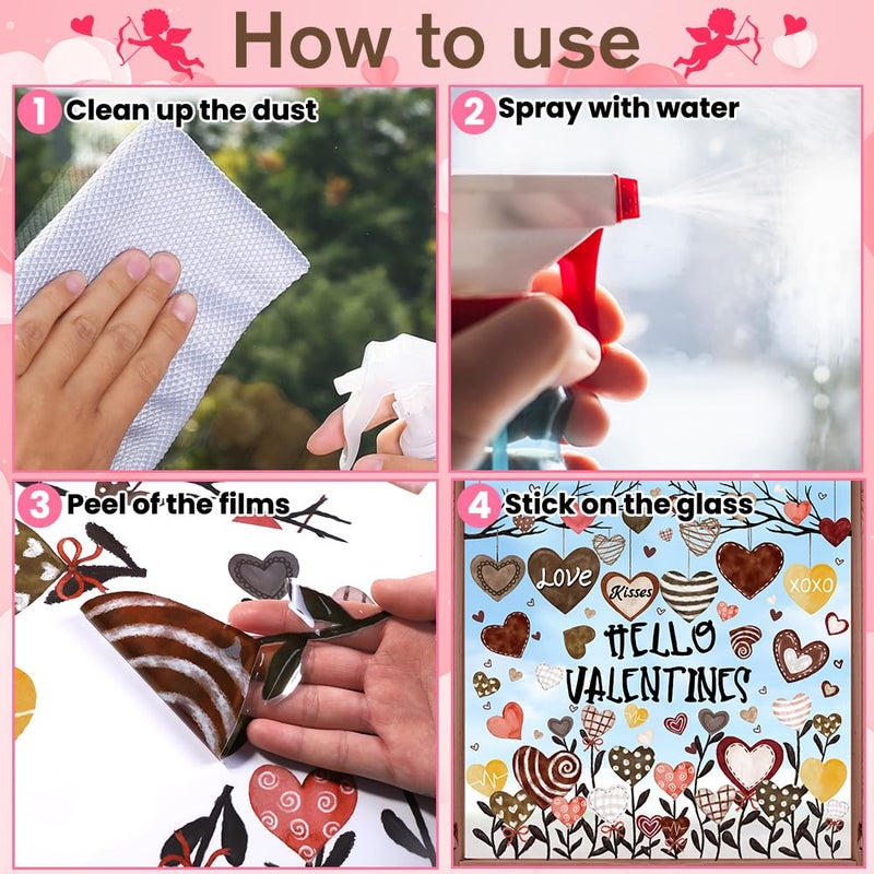 Vellibring 6 Sheet Valentineâ€™s Day Window Clings Decorations Double-Sided Heart Window Sticker Removable Reusable Valentineâ€™s Day Window Cling Decals for Home Wedding Anniversary Party Decors - Image 3