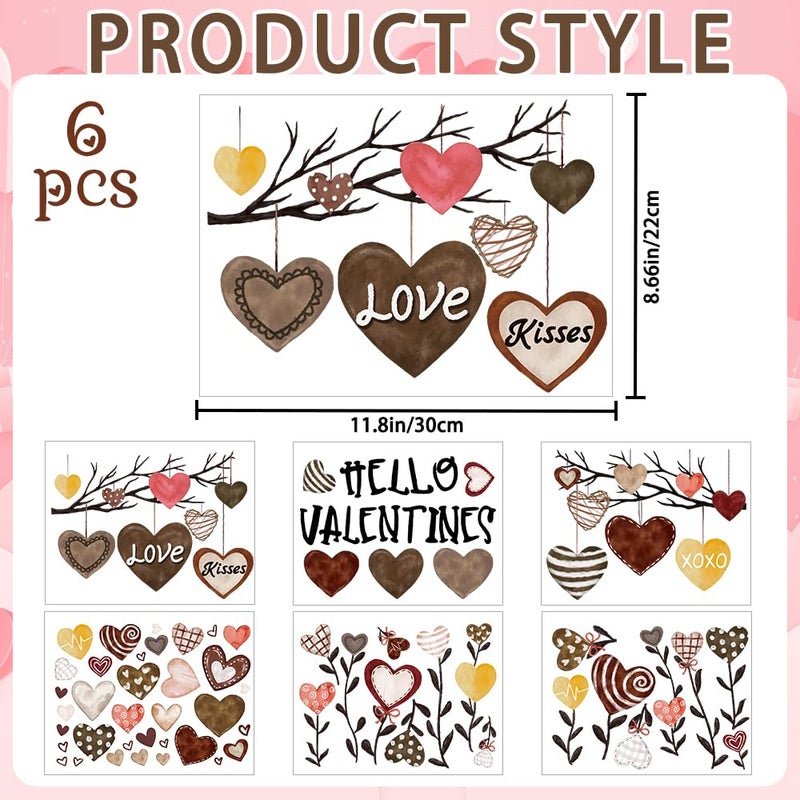 Vellibring 6 Sheet Valentineâ€™s Day Window Clings Decorations Double-Sided Heart Window Sticker Removable Reusable Valentineâ€™s Day Window Cling Decals for Home Wedding Anniversary Party Decors - Image 2