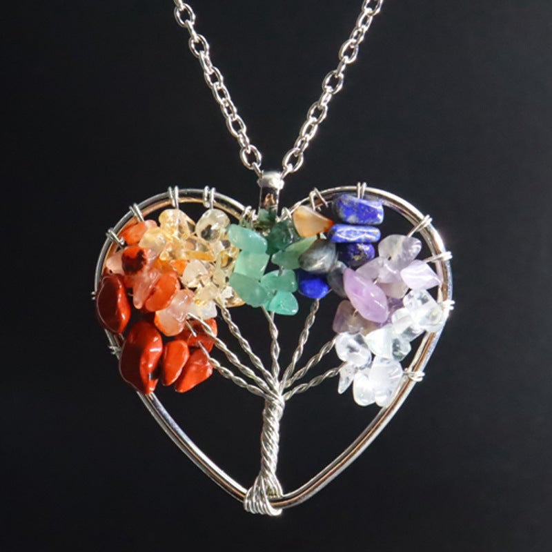 Generic Handmade Rainbow Crystal Tree of Life Pendant NecklaceHeart-shaped non-scattered root 5cm Heart-shaped non-scattered root 5cm 