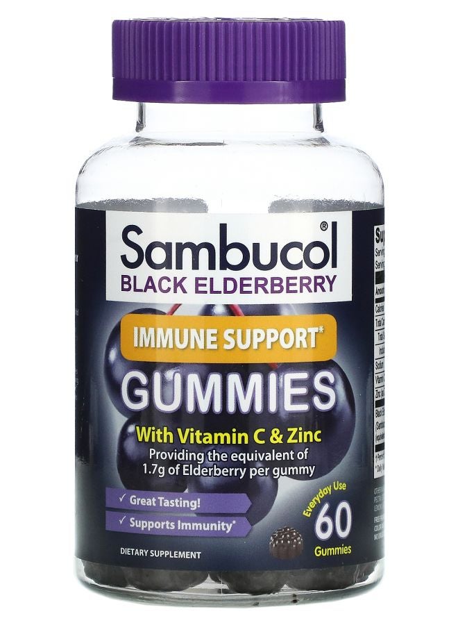Black Elderberry Immune Support Gummies With Vitamin C And Zinc Natural Berry 60 Gummies