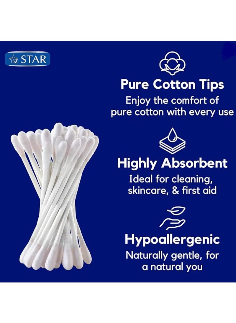 Star Cotton Swabs 200 Pieces - Soft & Flexible Ear Buds - 100% Pure Cotton Double-Ended Cotton Buds - Premium Quality Disposable Swabs - For Babies, Personal Care & Cleaning - Assorted Colors  - Image 4