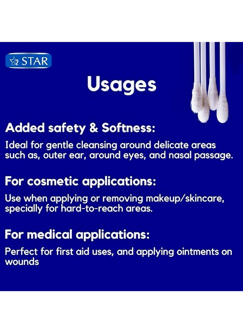 Star Cotton Swabs 200 Pieces - Soft & Flexible Ear Buds - 100% Pure Cotton Double-Ended Cotton Buds - Premium Quality Disposable Swabs - For Babies, Personal Care & Cleaning - Assorted Colors  - Image 3