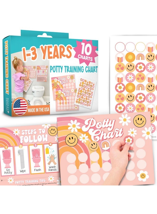 Hadley Designs Retro Potty Training Chart for Toddler Girls - Potty Training Sticker Chart for Girls, Sticker Chart for Kids Potty Training Reward Chart, Kids Reward Chart - Image 1