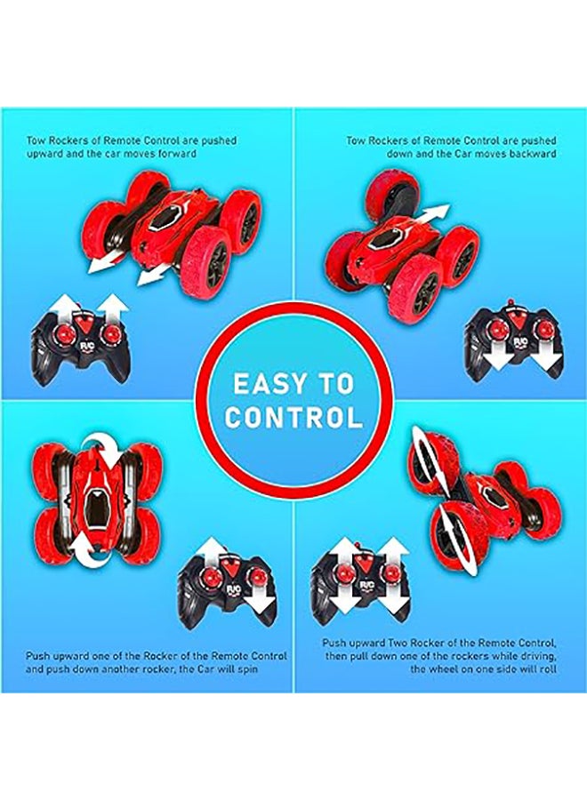 FUNFY Racing Stunt RC Toy Car With 4WD | Red | With 360 Degree Rotation, Off Road, Double Side Drive, Anti-Slip Vacuum Tires for Shock Absorption and Rechargeable Battery for Kids, Adults and Gifting - Image 4