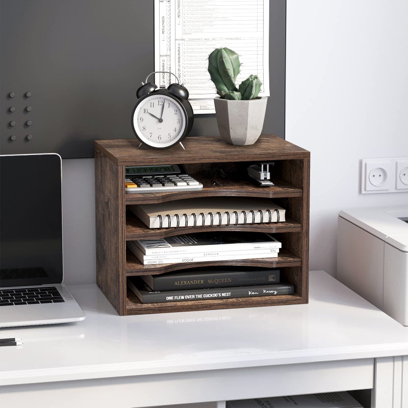 Snughome Vintage Wood File Organizer Desktop, 13.4â€™â€™ Document Letter Mail Tray Sorter with 3 Adjustable Shelves, Wooden Desktop Paper File Sorter Holder for School Home Office Supplies - Image 4