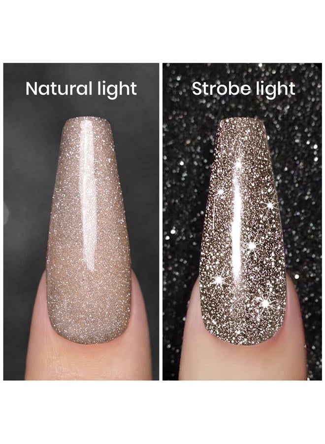 RARJSM Reflective Glitter Gel Polish,Flash Dimond Nude Brown Nail Polish Winter Colors Sparkly Shiny Nail Art UV LED Curing Need Nail Gel for Manicure DIY and Salon 7.5ML - Image 2