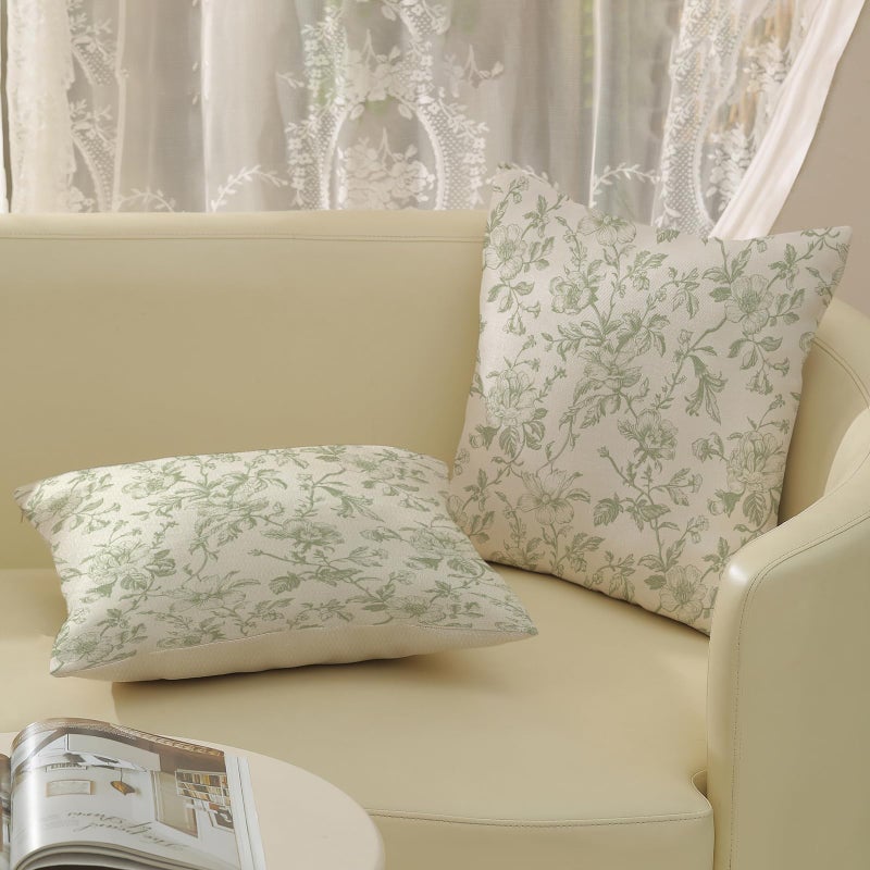 JEFERSO Sage Green Floral Pillow Covers 20x20 Set of 2 Light Green Chinoiserie Floral Decorative Throw Pillows Vintage Rustic Toile Flower Pillowcase Outdoor Decor Linen Cushion Cover for Couch Sofa - Image 4