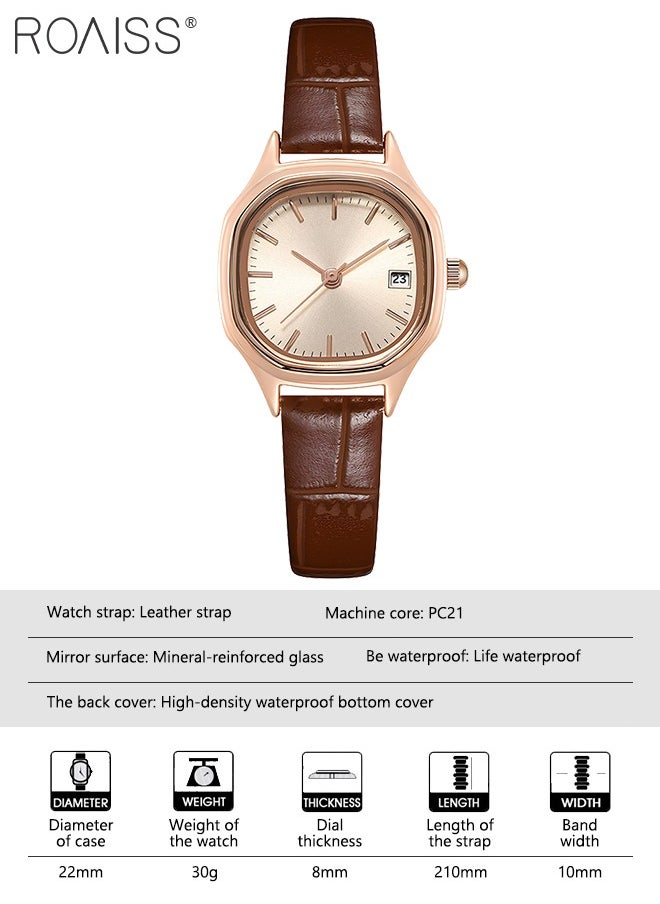 roaiss - Women's Leather Strap Quartz Watch Analog Display Square Gold Dial with Gold Bezel Waterproof Elegant Wristwatch as Gift for Ladies - Image 1