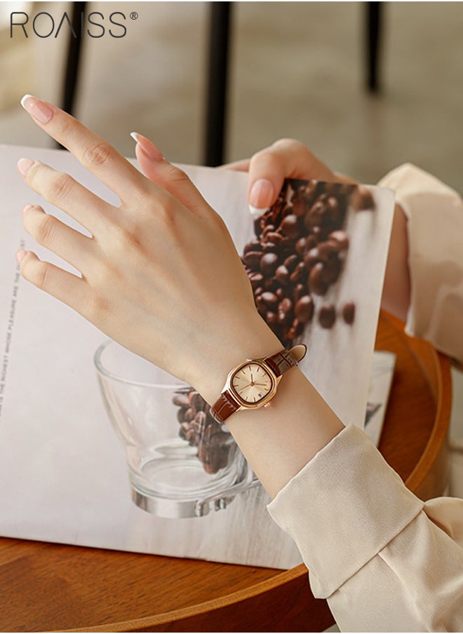 roaiss - Women's Leather Strap Quartz Watch Analog Display Square Gold Dial with Gold Bezel Waterproof Elegant Wristwatch as Gift for Ladies - Image 1