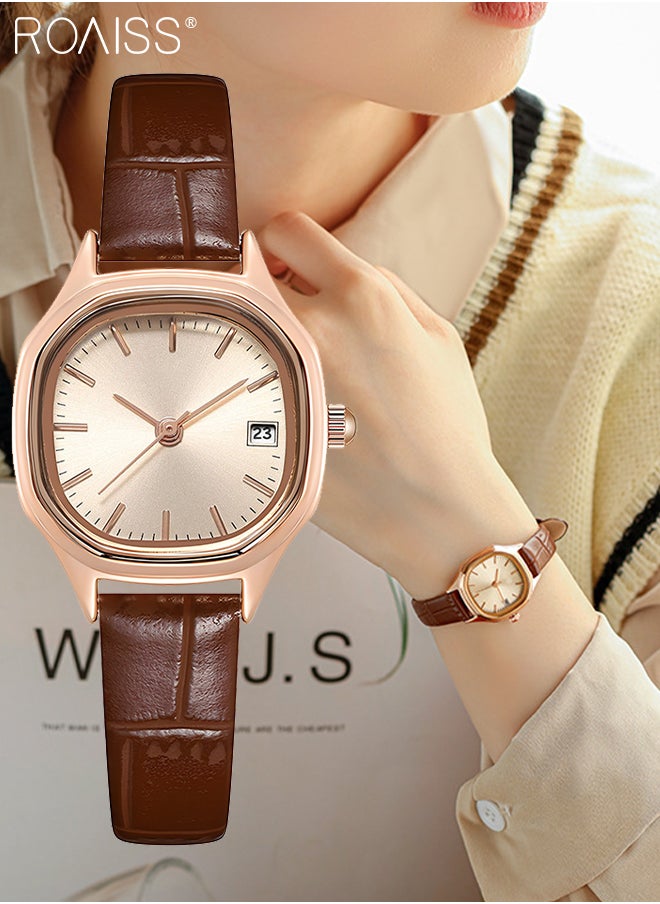 roaiss - Women's Leather Strap Quartz Watch Analog Display Square Gold Dial with Gold Bezel Waterproof Elegant Wristwatch as Gift for Ladies - Image 1