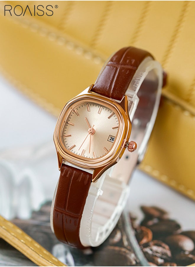 roaiss - Women's Leather Strap Quartz Watch Analog Display Square Gold Dial with Gold Bezel Waterproof Elegant Wristwatch as Gift for Ladies - Image 1
