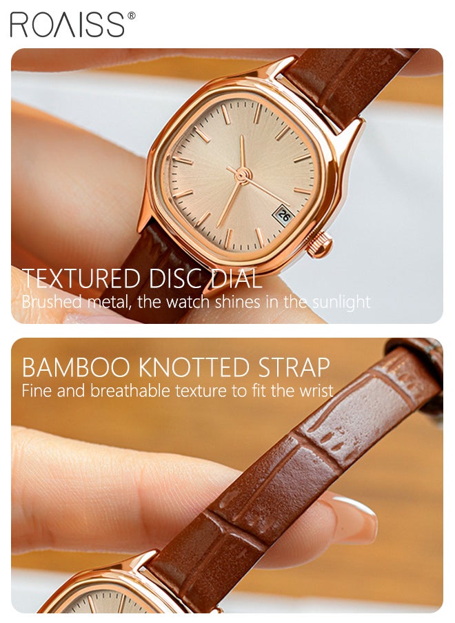 roaiss - Women's Leather Strap Quartz Watch Analog Display Square Gold Dial with Gold Bezel Waterproof Elegant Wristwatch as Gift for Ladies - Image 1
