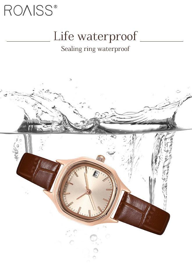 roaiss - Women's Leather Strap Quartz Watch Analog Display Square Gold Dial with Gold Bezel Waterproof Elegant Wristwatch as Gift for Ladies - Image 1