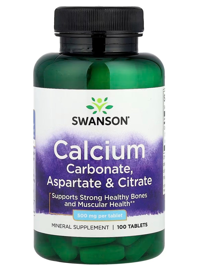 سوانسون، كربونات الكالسيوم، الأسبارتات والسترات، 500 ملغ، 100 قرص