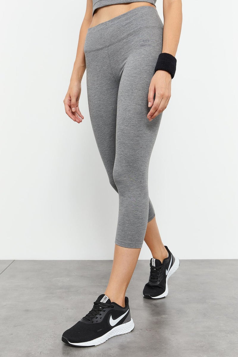 Tommy Life Gray Melange Women's High Waist Capri-Crop Tank Slim Fit Leggings Set - 95284 - Image 2