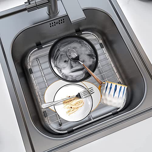 Orgneas Sink Protectors for Kitchen Sink, Universal Double Bowl Sink Bottom Grid 13.2"x11.6"x1.25", 304 Premium Stainless Steel Kitchen Sink Protector Grid Sink Grate Rack Rear Drain 2 Packs - Image 4
