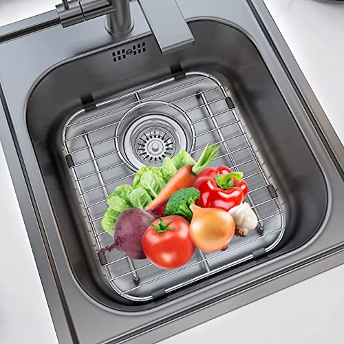 Orgneas Sink Protectors for Kitchen Sink, Universal Double Bowl Sink Bottom Grid 13.2"x11.6"x1.25", 304 Premium Stainless Steel Kitchen Sink Protector Grid Sink Grate Rack Rear Drain 2 Packs - Image 3