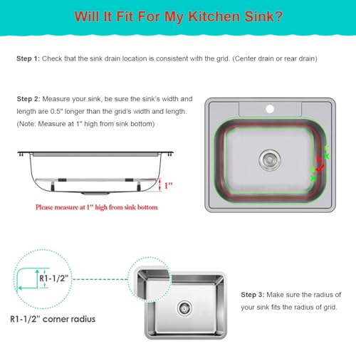 Orgneas Sink Protectors for Kitchen Sink, Universal Double Bowl Sink Bottom Grid 13.2"x11.6"x1.25", 304 Premium Stainless Steel Kitchen Sink Protector Grid Sink Grate Rack Rear Drain 2 Packs - Image 5