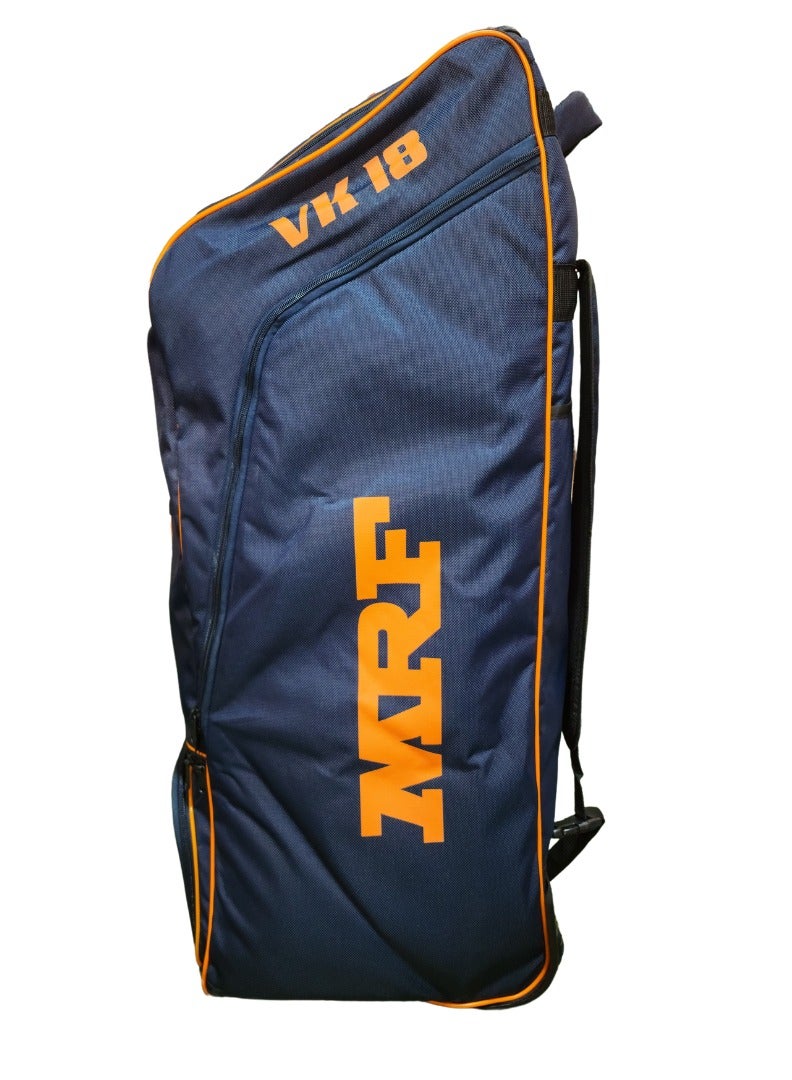 MRF MRF VK 18 Senior Cricket Kit Bag with Wheels – Large Capacity Backpack with Multiple Compartments – Orange Blue  - Image 2