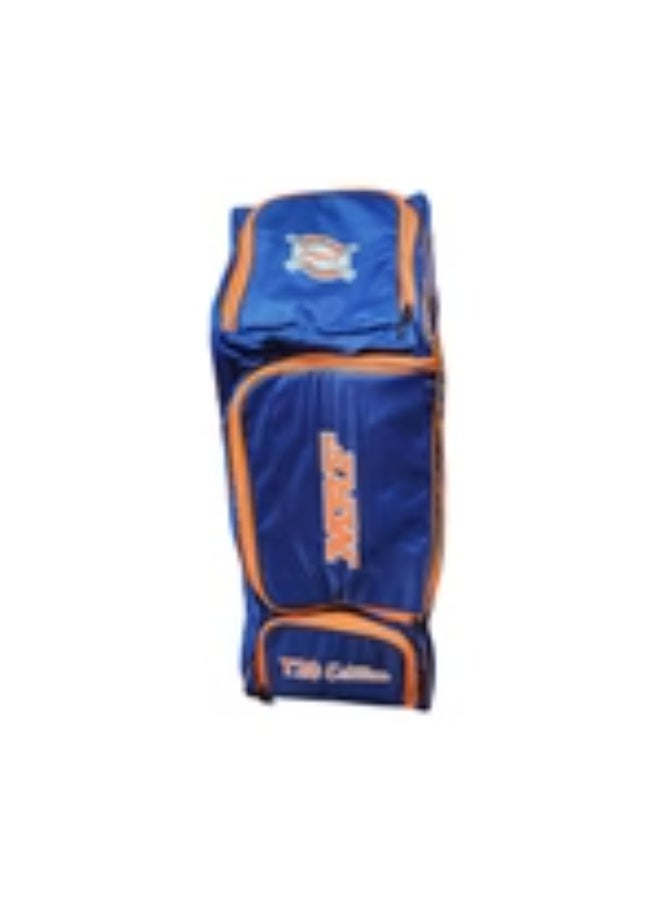MRF VK 18 Senior Cricket Kit Bag with Wheels – Large Capacity Backpack with Multiple Compartments – Orange Blue - Image 2