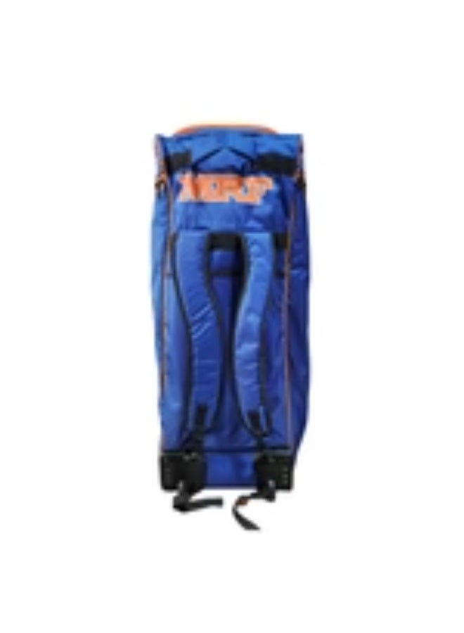 MRF VK 18 Senior Cricket Kit Bag with Wheels – Large Capacity Backpack with Multiple Compartments – Orange Blue - Image 3
