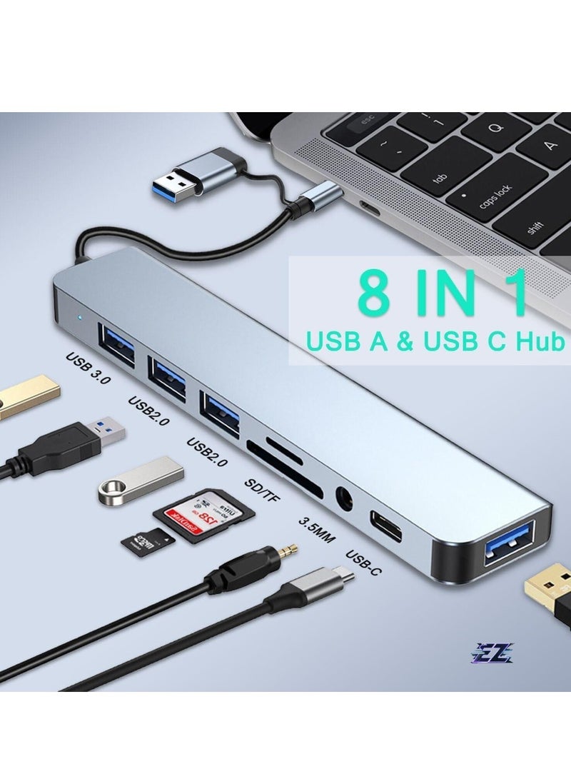 ELTRAZONE محور USB C 8 في 1 موزع USB، محور USB من الألمنيوم مع منافذ USB 3.0، USB 2.0، USB-C، قارئ بطاقات SD/TF، 3.5 مم AUX، متوافق مع MacBook Pro/Air، الكمبيوتر الشخصي، اللابتوب، أجهزة التابلت - رمادي فضائي - Image 2