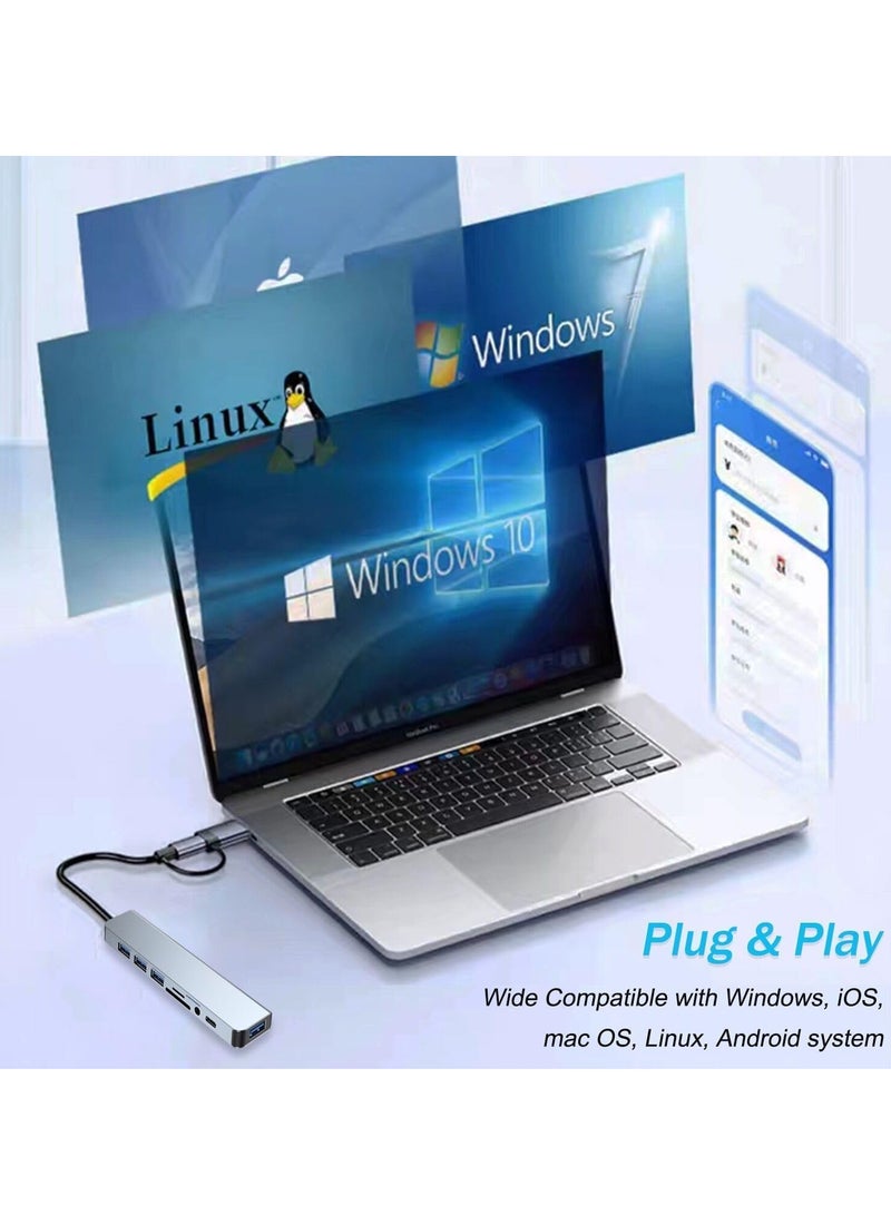 ELTRAZONE محور USB C 8 في 1 موزع USB، محور USB من الألمنيوم مع منافذ USB 3.0، USB 2.0، USB-C، قارئ بطاقات SD/TF، 3.5 مم AUX، متوافق مع MacBook Pro/Air، الكمبيوتر الشخصي، اللابتوب، أجهزة التابلت - رمادي فضائي - Image 5