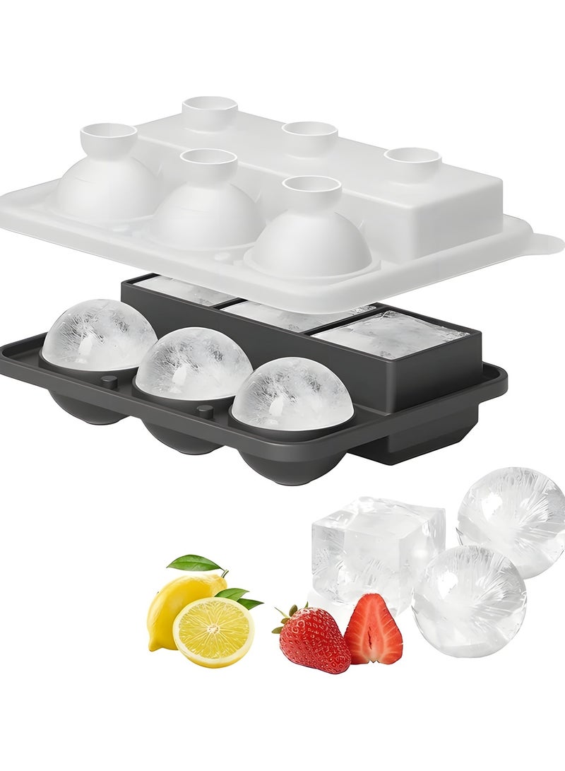 Beauenty Ice Cube Tray, Dual Ice Tray with 3 Large Ice Cubes & 3 Round Ice Sphere Balls, Premium Big Silicone Mold. Easy Release Ice Cube Mold for Juices. Your Perfect Beverage Cooler. - Image 1