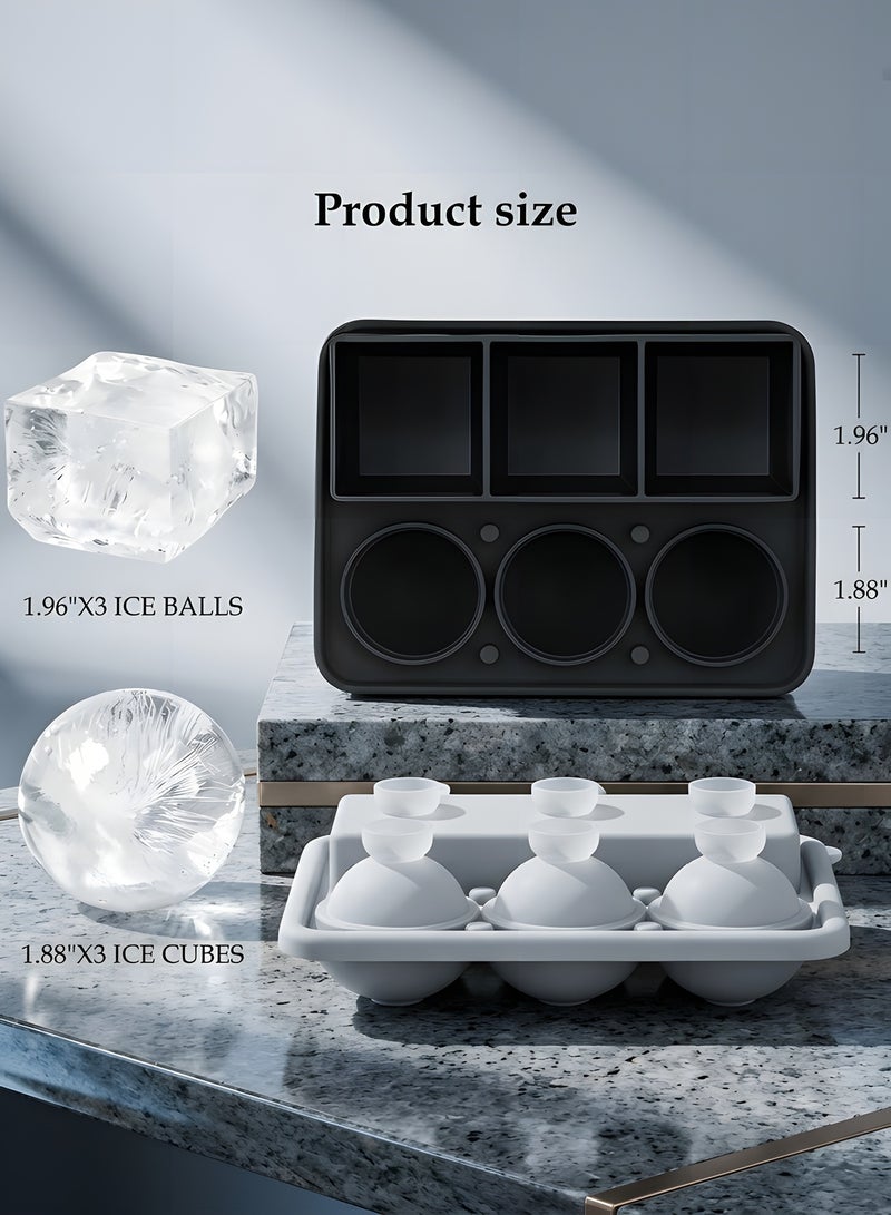 Beauenty Ice Cube Tray, Dual Ice Tray with 3 Large Ice Cubes & 3 Round Ice Sphere Balls, Premium Big Silicone Mold. Easy Release Ice Cube Mold for Juices. Your Perfect Beverage Cooler. - Image 3