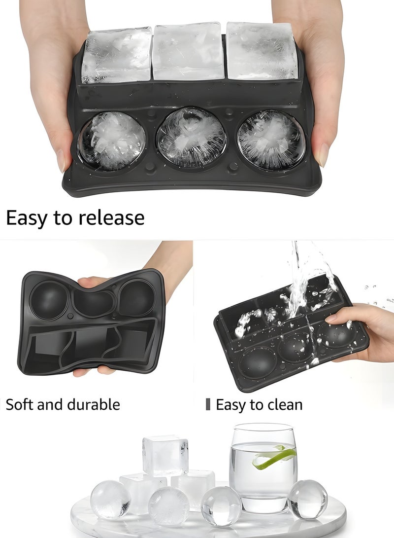Beauenty Ice Cube Tray, Dual Ice Tray with 3 Large Ice Cubes & 3 Round Ice Sphere Balls, Premium Big Silicone Mold. Easy Release Ice Cube Mold for Juices. Your Perfect Beverage Cooler. - Image 4