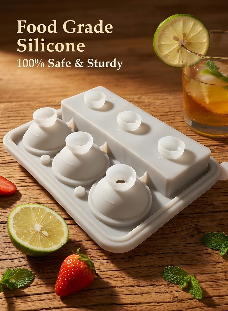 Beauenty Ice Cube Tray, Dual Ice Tray with 3 Large Ice Cubes & 3 Round Ice Sphere Balls, Premium Big Silicone Mold. Easy Release Ice Cube Mold for Juices. Your Perfect Beverage Cooler. - Image 5