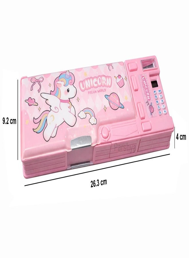 GETNAKSH Pencil Box for Kids with Calculator & Sharpener | Multi-Compartment Plastic Pencil Case with Writing Pad | Cute Pink Pencil Box for Girls School Use(MSC Unicorn) - Image 5