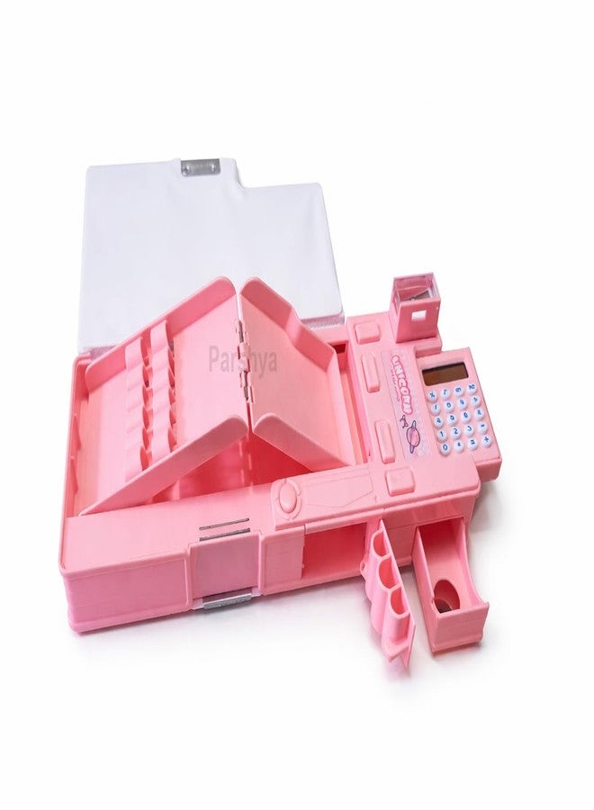 GETNAKSH Pencil Box for Kids with Calculator & Sharpener | Multi-Compartment Plastic Pencil Case with Writing Pad | Cute Pink Pencil Box for Girls School Use(MSC Unicorn) - Image 2