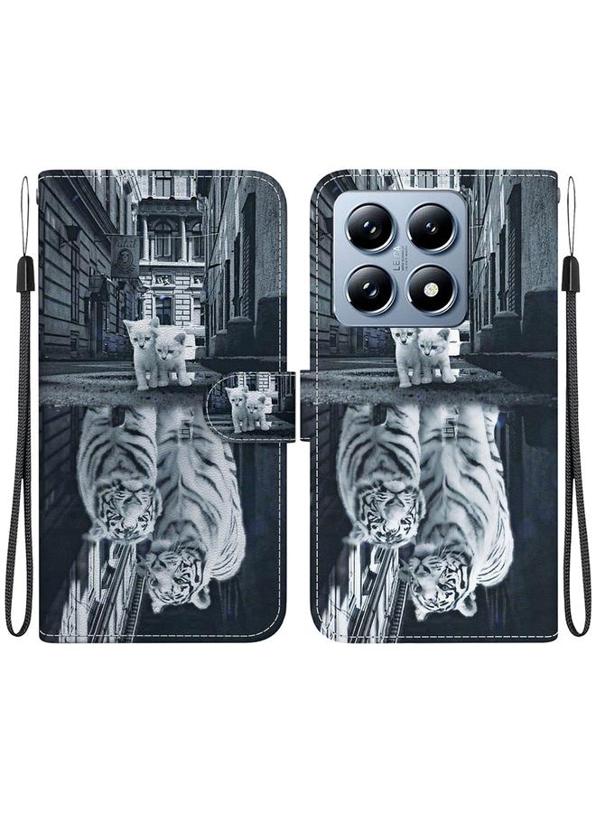 Zaboon For Xiaomi 14T Pro Crystal Texture Colored Drawing Leather Phone Case(Cat Tiger Reflection) 