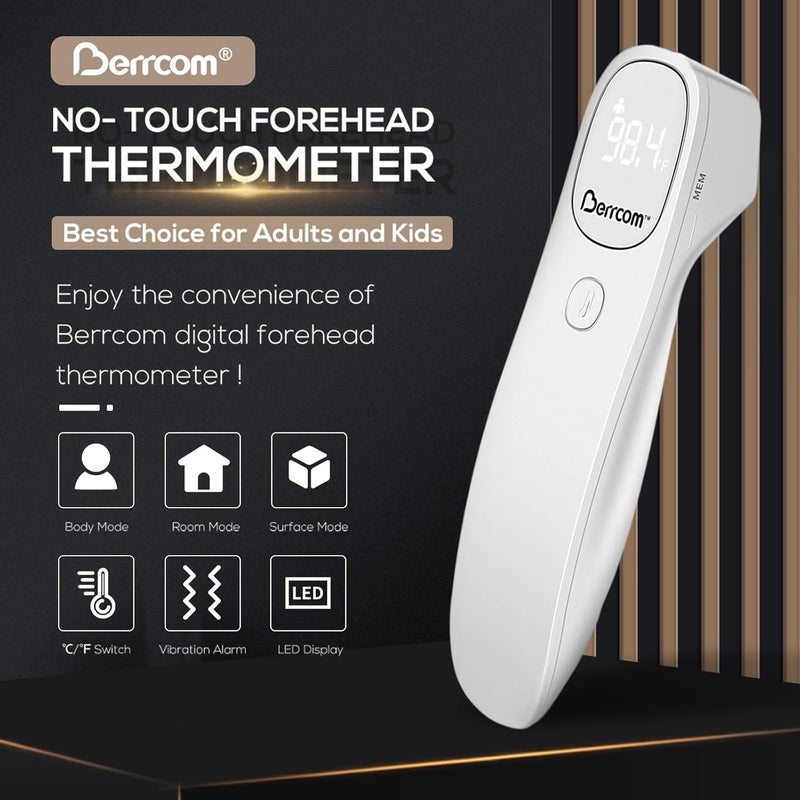 Berrcom Non Contact Infrared Thermometer Digital Forehead Thermometer for Adults and Kids Temperature Thermometer 3 in 1 with Fever Alert Touchless Baby Thermometer Large LED Display - Image 2