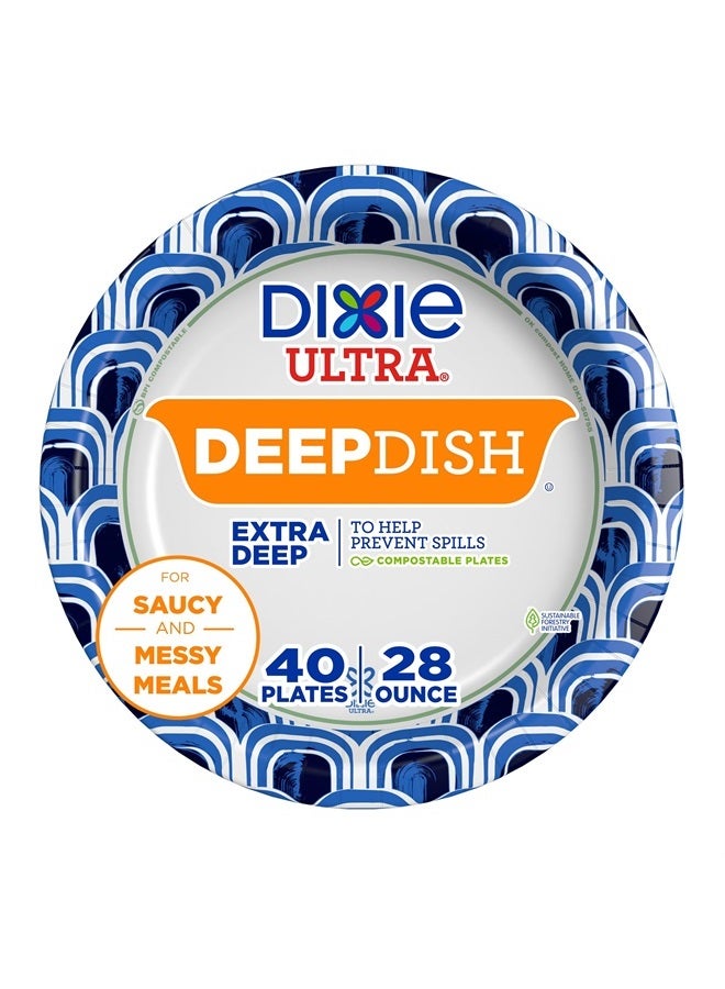 Dixie Ultra, Deep Dish Paper Plates, 28 Oz, 40 Count, Heavy Duty, Microwave-Safe, Soak-Proof, Cut Resistant, Disposable Plates For Heavy, Messy Meals - Image 1