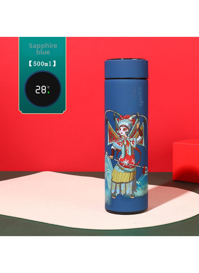 Generic - Vintage Chinese Smart Thermal Flask Insulated Stainless Steel Cup Face Blue - Image 1