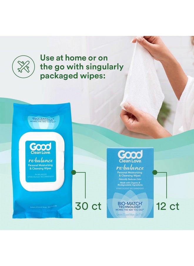 Good Clean Love - Good Clean Love Rebalance Feminine Wipes, Supports Vaginal Health Naturally & Reduces Odor, Moisturizing & Cleansing Hygiene Product Made with Aloe, pH-Balanced Feminine Wipes, 30 Biodegradable Wipes - Image 1