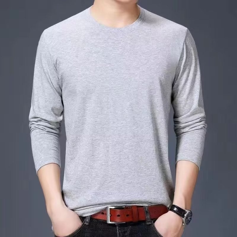 Men'S Long-Sleeved T-Shirt Korean Style Plus Size Casual Solid Color T-Shirt Men'S Round Neck Autumn Base Shirt Single Piece Slim-Fit - Image 3