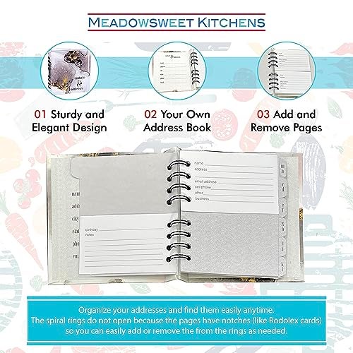 Meadowsweet Kitchens Address Book - Black Agate Design with Alphabetical Tabs & Removable Entry Cards - Image 3