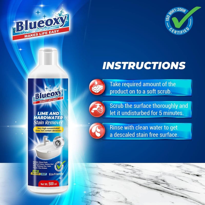 BLUEOXY High-Performance Lime, Rust, Calcium, Stain Remover | Hard Water Stain Remover | Fast Acting Limescale Remover| Cleans Rust, Hard Water Deposits | Ecological Formulation | 500 ML | QTY1 - Image 3