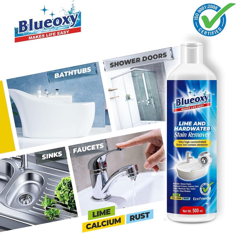 BLUEOXY High-Performance Lime, Rust, Calcium, Stain Remover | Hard Water Stain Remover | Fast Acting Limescale Remover| Cleans Rust, Hard Water Deposits | Ecological Formulation | 500 ML | QTY1 - Image 2