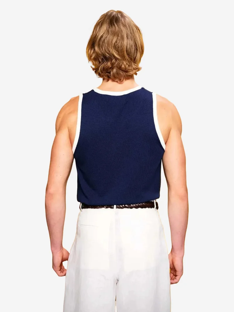 Giesto Navy Blue GIESTO Slim Fit Sleeveless Crew Neck Cotton T-Shirt for Men | Best Price UAE