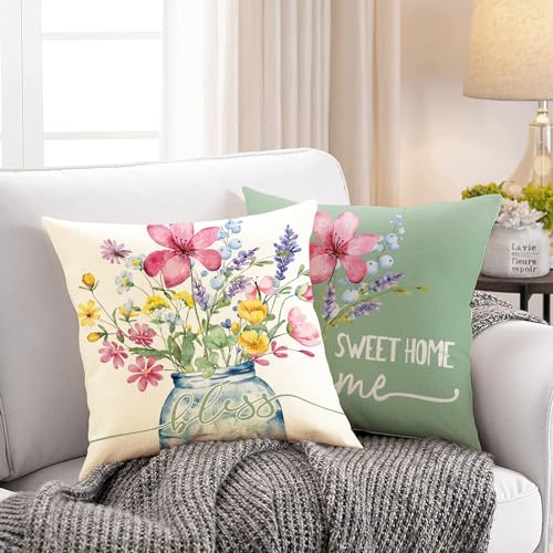 WOKANI Spring Outdoor Throw Pillow Covers 20x20 Set of 2 Garden Flowers Farmhouse Patio Decorative Cushion Covers Home Decor Couch for Sofa Bedroom Livingroom - Image 3