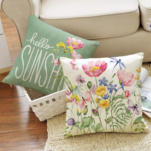 WOKANI Spring Outdoor Throw Pillow Covers 20x20 Set of 2 Garden Flowers Farmhouse Patio Decorative Cushion Covers Home Decor Couch for Sofa Bedroom Livingroom - Image 4