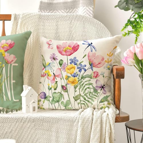 WOKANI Spring Outdoor Throw Pillow Covers 20x20 Set of 2 Garden Flowers Farmhouse Patio Decorative Cushion Covers Home Decor Couch for Sofa Bedroom Livingroom - Image 5
