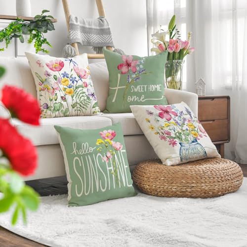 WOKANI Spring Outdoor Throw Pillow Covers 20x20 Set of 2 Garden Flowers Farmhouse Patio Decorative Cushion Covers Home Decor Couch for Sofa Bedroom Livingroom - Image 2