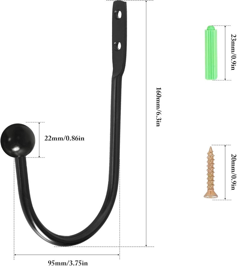 HEMOUR Curtain Holdback, 4 Pcs Wall Mounted Drapery Tiebacks with Screws, Heavy Duty Metal Decorative Window Drapery Holder Curtain Hook, Black - Image 3