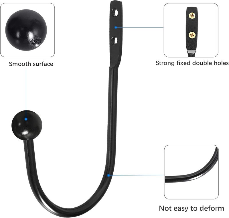 HEMOUR Curtain Holdback, 4 Pcs Wall Mounted Drapery Tiebacks with Screws, Heavy Duty Metal Decorative Window Drapery Holder Curtain Hook, Black - Image 5