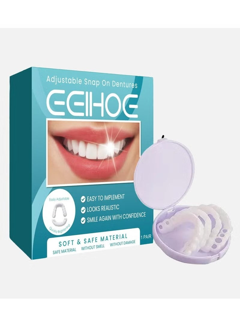 EELHOE - 1 Pairs Temporary Teeth Perfect Cover, Cosmetic Veneers Teeth Temporary Dentures, Adjustable Snap On, Moldable False Teeth for Beautiful Smile, Nature and Comfortable, Fit Whitening Flex Denture Cover，Teeth Veneers Whitening Dentures - Image 1